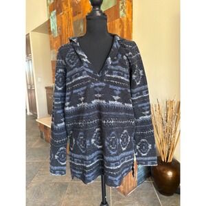Sol Angeles Womens Southwestern Geometric Baja Hoodie Blue Charcoal Small